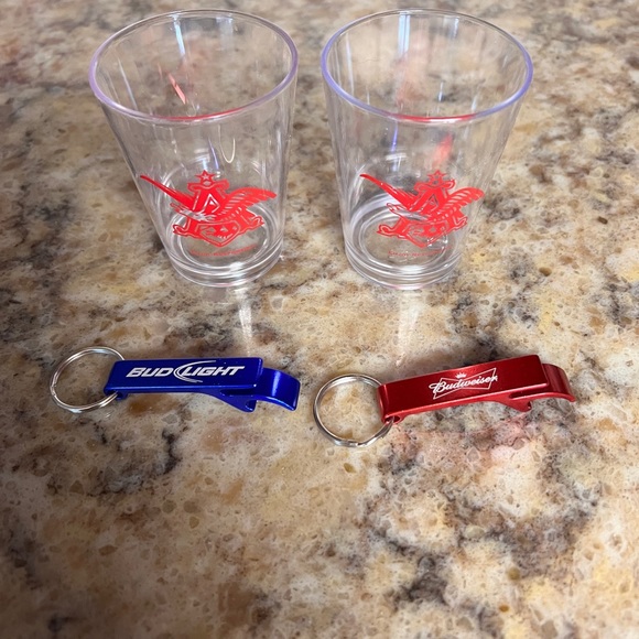 Anheuser-Busch: Budweiser Bud Light Lot: cups & keychain bottle openers NEW - Picture 2 of 10